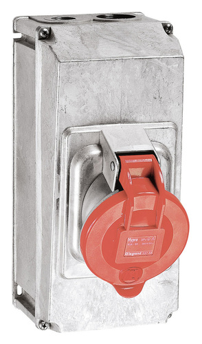 Накладная розетка Hypra в готовом корпусе с одним отверстием под сальник - IP 44 - 3К+З - 63 А - металл