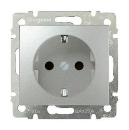 Розетка VALENA, скрытый монтаж, с заземлением, алюминий